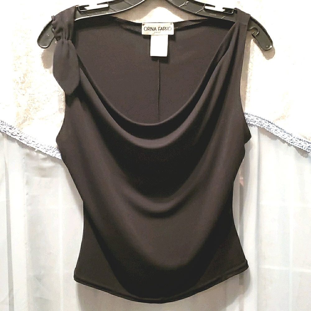 ORNA FARHO PARIS BLACK CROP DRAPE TANK TOP SZ M
